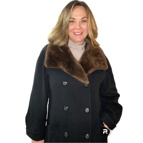 Vintage Camel Hair Opera Coat Black Fur Trimmed Overcoat Nordstrom Womens Medium - Picture 2 of 14